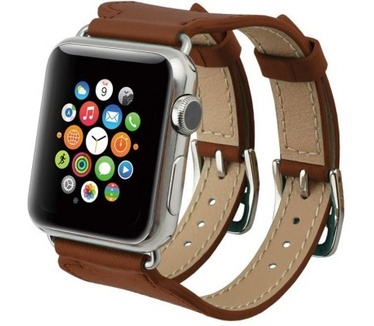 qMust Dual Buckle Manchet Lederen Watchband Apple Watch (42mm) - Brown