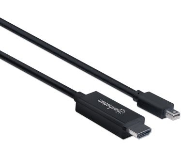 Manhattan Mini DisplayPort to HDMI Cable, 1080p, 1m, Male to Male, 1080p@60Hz (1920x1080p), Audio Pass-Through Uncompressed Digital 7.1, 5.1 and 2 channels, Black