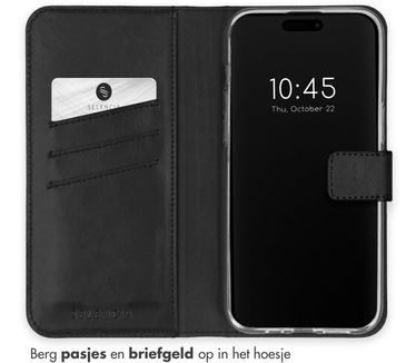 Selencia Echt Lederen Bookcase iPhone 15 Pro Max - Zwart