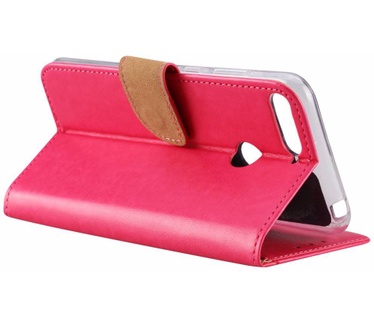Luxe Lederen Bookcase hoesje voor de Huawei Y6 2018 - Roze (Huawei Y6 2018) Roze