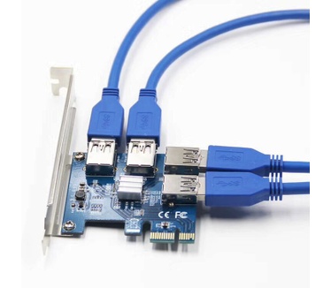 Riser 1 To 4-Port PCI Express USB 3.0 Multiplier Extender Card
