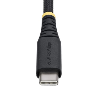 Startech.com 1m USB-C Laadkabel, 60W (3A) PD, Dual-Layer Gevlochten Nylon/TPE Mantel, Robuuste USB Type-C Oplaadkabel, USB 2.0 Fast Charge Kabel