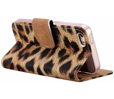 Panter print lederen Bookcase hoesje voor de Apple iPhone 5 (iPhone 5)