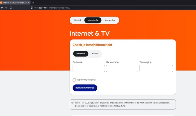Ziggo inflatiecorrectie 2026