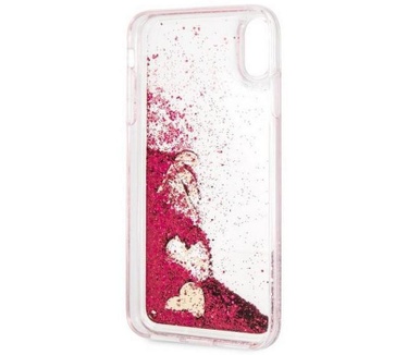 Guess Hearts Liquid Glitter HardCase - Apple iPhone X/XS (5.8") - Raspberry  Rood