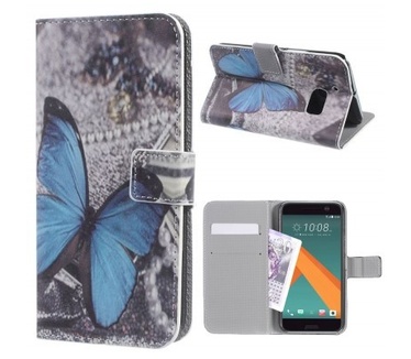qMust HTC 10 Wallet Case - hoesje met stand - Blue Butterfly