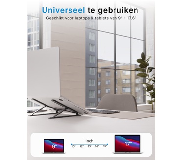 Voomy ECO Laptop Standaard - Verstelbaar & Opvouwbaar - 9 tot 17 inch - Recycled Aluminium - Ergonomische Stand - Voor Laptop, Macbook, Tablet, Lenovo, iPad - Zwart
