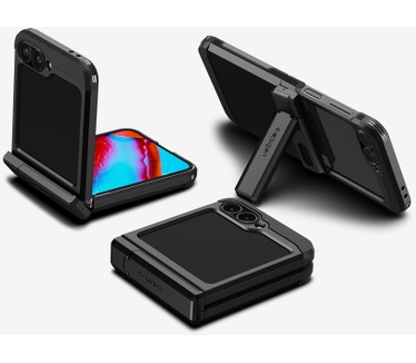 Spigen Tough Armor Hoesje voor de Samsung Galaxy Z Flip 6 - Back Cover met Kickstand Zwart Zwart