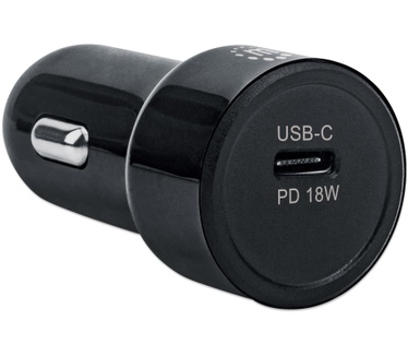Manhattan Car/Auto Charger, USB-C, Power Delivery up to 18 W (5V/3A), Overload/Overcurrent/Overheat protection, Black