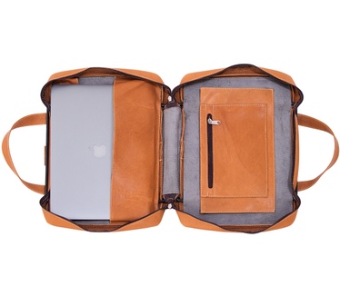 R-Go Tools R-Go Viva 15.6" Laptoptas, Full Grain Leather (LWG gecertificeerd), Geïntegreerde laptopstandaard, Schouderband, Bruin