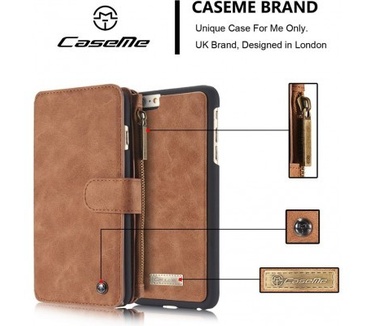 Caseme Apple iPhone 6/6s Plus Lederen Portemonnee Hoesje - uitneembaar met backcover (bruin)
