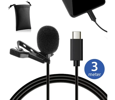Mojogear Speldmicrofoon met 3 meter USB type-c-kabel voor smartphone en tablet