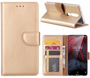 Luxe Lederen Bookcase hoesje voor de Nokia 6.1 Plus - Goud (Nokia 6.1 Plus) Goud