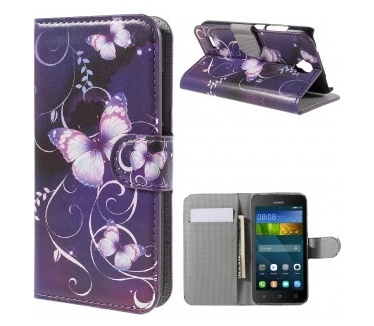 qMust Huawei Y5 Wallet Case - hoesje met stand - Purple Butterfly