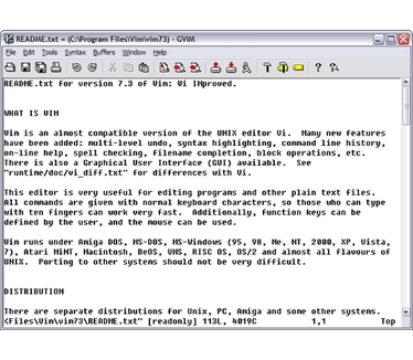 Vim 7.3 screenshot (481 pix)