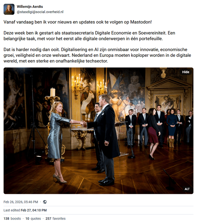 mastodon staatssecretaris Digitale economie