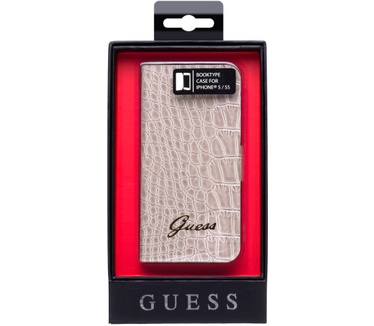 Guess iPhone 5 bookcase met krokodillenprint - beige