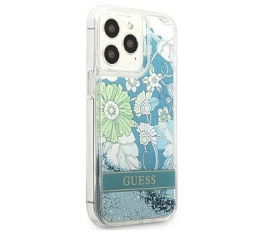 Guess Flower Liquid Glitter Case iPhone 13 Pro Max (6.7") - Groen Groen