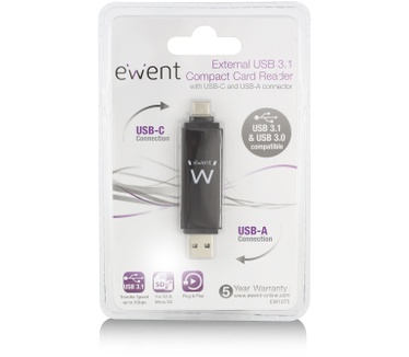 Ewent EW1075 Compact USB 3.1 Gen1 Card Reader Type-C and Type-A