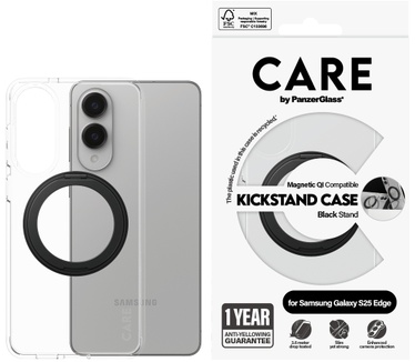 PanzerGlass CARE by PanzerGlass® Feature Case Transparent w. Black Kickstand & Qi Compatible Samsung S25 Edge