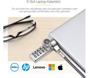 Startech.com 10 Pack Laptop Kabelsloten met Dubbele Toegang, 2m Security Kabel, Gelijksluitende Cilinder en Combinatieslot voor Apparaten met K-Slot, Anti-Diefstal Computerslot met Stalen Kabel