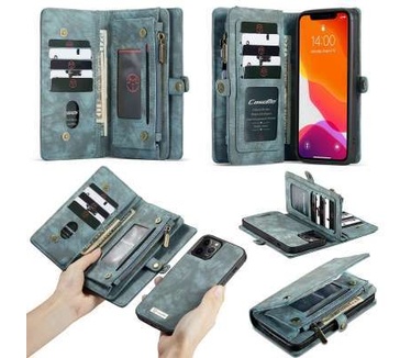 Caseme Apple iPhone 12 Pro Max Luxe Leren Portemonnee Hoesje Blauw