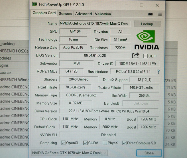 Nvidia GTX 1070 Max-Q
