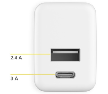 Accezz Wall Charger - Oplader - USB-C en USB aansluiting - Power Delivery - 20 Watt - Wit