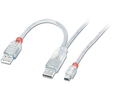 Lindy USB 2.0 2 x A (20cm) / Mini-B 2.0m Grijs