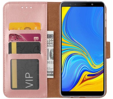 Luxe Lederen Bookcase hoesje voor de Samsung Galaxy A7 2018 - Metallic Roze