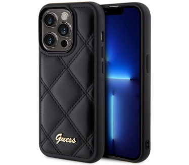 Guess Quilted Metal Logo Back Case - iPhone 15 Pro (6.1") - Zwart Zwart