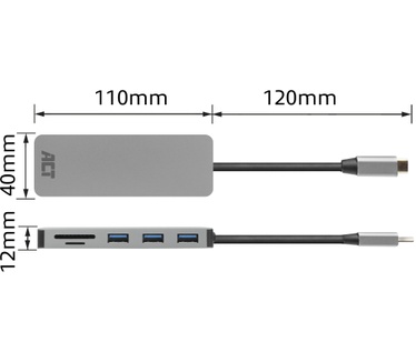 ACT AC7050 3-Port USB-C 3.1 Gen1 (USB 3.0) Hub with card reader and PD Pass-Through port