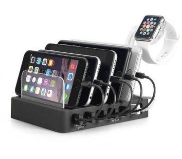 qMust Desktop Rapid Charge Docking Station - 6 USB Ports - Black