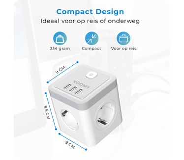 Voomy Cube Verdeelstekker 7-Voudig - Stopcontact Splitter - 3 USB Poorten - Stekkerdoos - Zwart