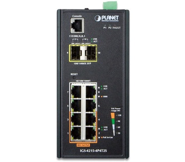 Planet IGS-4215-4P4T2SIndustriële 8-poort Gigabit Din-rail 4-poort POE 2-Poort SFP