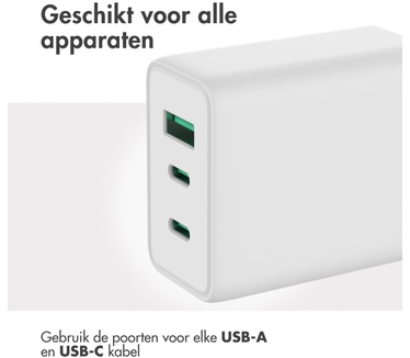 Accezz Power Pro GaN Ultra Fast Wall Charger - Oplader 2x USB-C & USB aansluiting - Snellader - Power Delivery - 65W - Wit