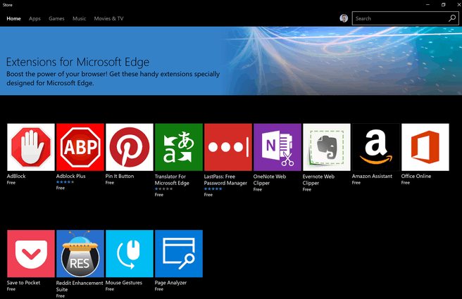 Windows 10 Anniversary Update Edge Extensions