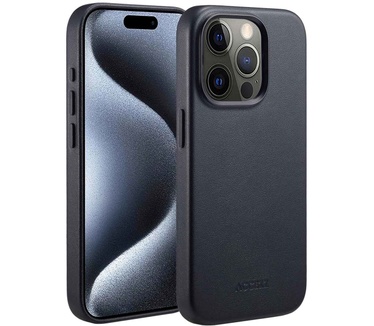 Accezz MagSafe Leather Backcover iPhone 15 Pro - Zwart