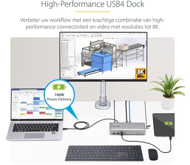 Startech.com USB4 Docking Station, USB-C 40Gbps, Dual HDMI Video, Tot 2x 4K 60Hz 4:4:4 (RGB) of 2x 4K 120Hz 4:2:2, Multi-Monitor Dock, 6x USB, 2.5GbE, 100W PD