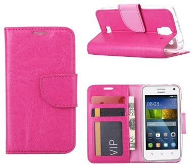 Luxe Lederen Bookcase hoesje voor de Huawei Y360 - Roze (Huawei Y360) Roze