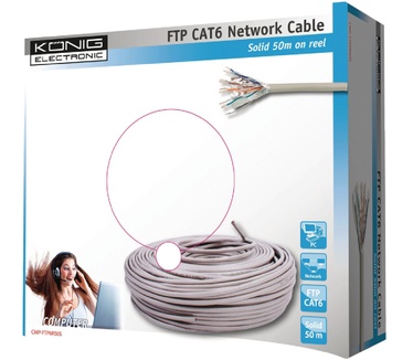König FTP CAT6 netwerkkabel op rol , 50 M, Grijs