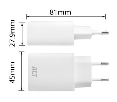 ACT USB-C/USB-A Charger 65W 3-port with Power Delivery PPS, QuickCharge and GanFast