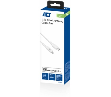 ACT AC3015 USB-C naar Lightning laad- en datakabel 2 meter, MFI gecertificeerd Wit