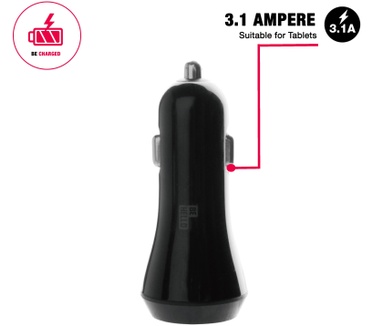 BeHello Car Charger 2 USB Portals 3.4A Black