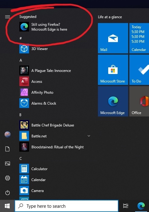 Windows 10 Edge suggestie