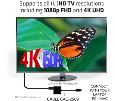 Club 3D USB 3.1 Type C to Mini DisplayPort 1.2 and PD 60 Watt Adapter Wit