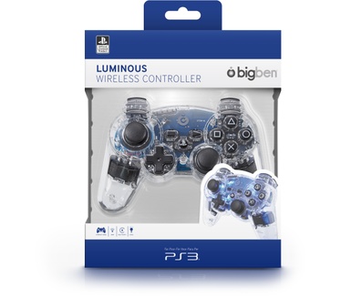 Bigben Interactive Officieel gelicenseerde draadloze PS3 controller - transparant met blauwe/rode/groene LED verlichting