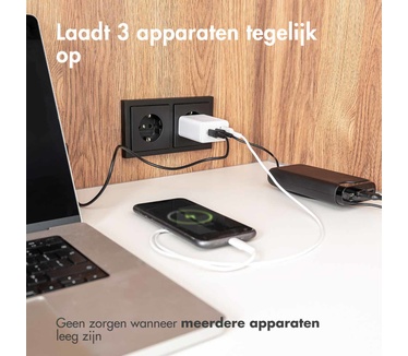 Accezz Power Pro GaN Ultra Fast Wall Charger - Oplader 2x USB-C & USB aansluiting - Snellader - Power Delivery - 65W - Wit