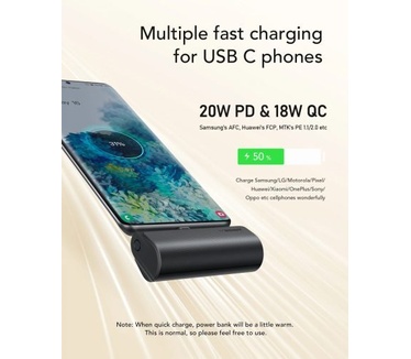 VEGER powerbank 5000 mAh with built-in connector Type C PD QC3.0 3A 20W PlugOn (W0556) black