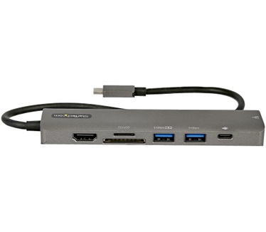 Startech.com USB C Multiport Adapter - USB-C naar 4K 60Hz HDMI 2.0, 100W Power Delivery Pass-through, SD/MicroSD, 2-Port USB 3.0 Hub, GbE - USB Type-C Mini Dock - Lange (30cm) Kabel